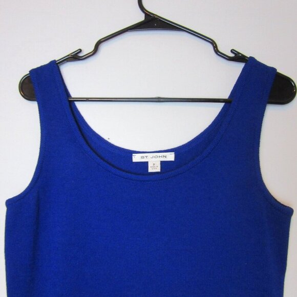 St. John Blue Knit Tank Top Women's Small Petite Scoop Neck Basic Loose Knit - Picture 2 of 4